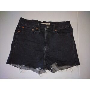 Levi's High Rise Denim Shorts Black Wash‎ Distressed Frayed Hem Women's 29
